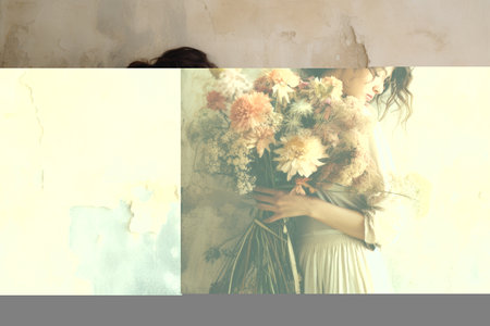Fading Memories: A Womans Contemplation with a Bouquet of Dry Flowersの素材