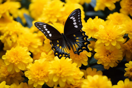Captivating Harmony: A Butterfly Gracefully Resting on Yellow Flowers in a Magnificent 3:2 Frameの素材