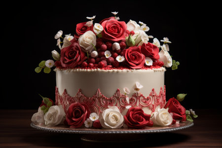 Delicate Confection: Cake with Roses in a 3:2 Arrangementの素材