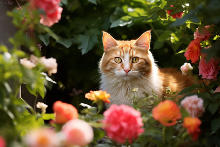 Feline Oasis: The Enchanting Encounter of a Cat in a 3:2 Gardenの素材