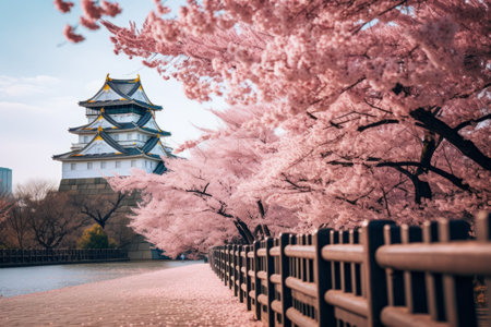 Blossoms of Serenity: Captivating Cherry Blossoms and Osaka Castle in AR 3:2の素材