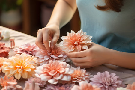 Captivating Artistry: Intimate Details in Crafting Flower Decorations at 3:2 Aspect Ratioの素材