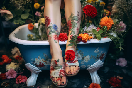 Bathing Bliss: Showcasing a Stunning Floral Foot Soak in an Artistic 3:2 Frameの素材