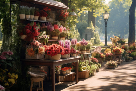 Burst of Colors: Discovering a Vibrant Flower Stall in a Parkの素材