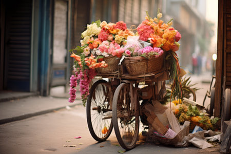 Bike- Mounted Flower Stall: A Vibrant Delight on Wheelsの素材