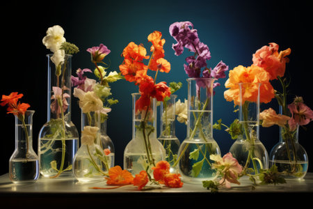 Blooming Innovations: Exploring Flowers in Glass Laboratory Equipment --ar 3:2の素材
