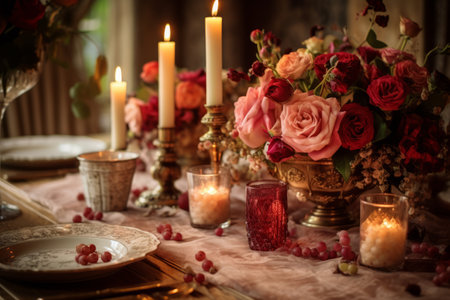 Exquisite Table Decor: Blooms and Luminous Candles - Aspect Ratio 3:2の素材