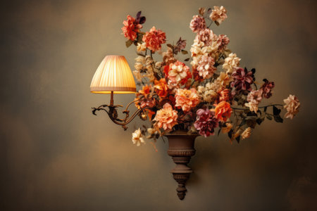Blooming Beauty: A Captivating Display of Flowers on Lamp on Wall --ar 3:2の素材