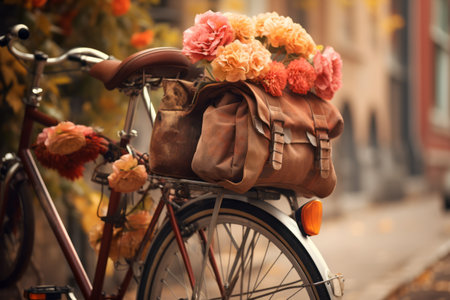 Blooming Wheels: Capturing Flowers in Bag on Bicycle with AR 3:2の素材