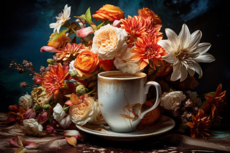 Aesthetic Harmony: Exploring the Symbiosis of Flowers and Coffee in AR 3:2の素材
