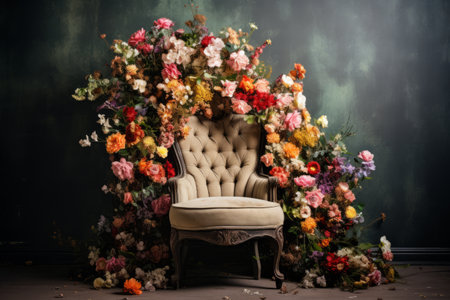 Blooming Beauty on a Chair: Captivating Composition in 3:2 Aspect Ratioの素材