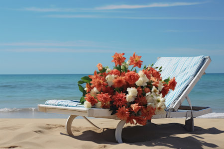 Basking in Floral Bliss: Sunbed Serenade on Beachの素材