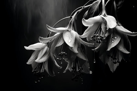 Bell Flowers in Muted Tones: A Grayscale Snapshot with a Worn Touchの素材