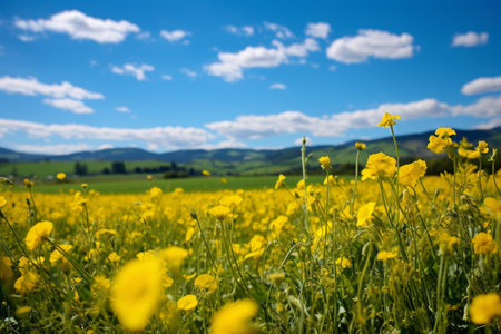 Vibrant Spring: Exploring the Green and Yellow Flower Field - AR 3:2の素材