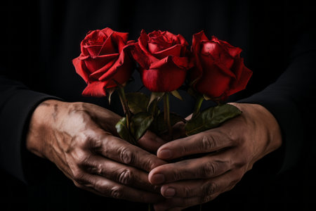 Fleeting Beauty Captured: The Enigma of Unrecognizable Hands Holding Single Roses --ar 3:2の素材