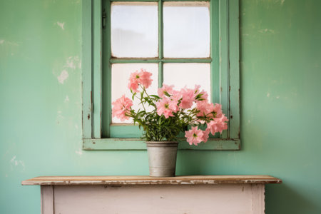 Romantic Harmony: A Blossom Adorns a Picture-Perfect Windowの素材