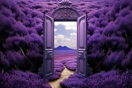 The Majestic Entrance: A Lavender Fields Grand Doorway --ar 3:2の素材