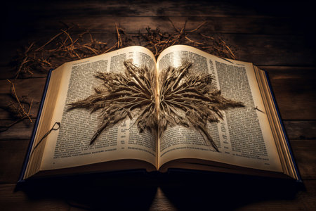 Inspiring Perspective: Captivating High Angle Shot of an Open Book in AR 3:2の素材