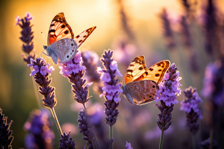 Fleeting Elegance: Capturing Macro Beauty of Butterflies on Lavender Blooms - AR 3:2の素材
