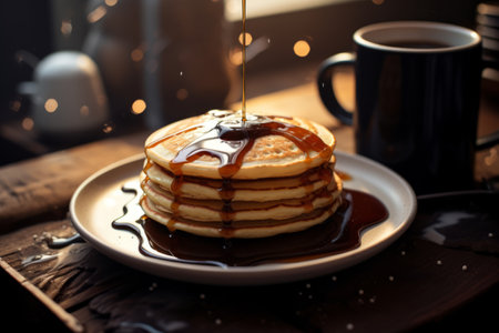 Deliciously Tempting Hot Coffee and Pancakes Await at AR 3:2の素材