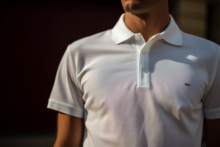 Stylish Close-Up: Captivating Man Sporting a White Polo Shirtの素材