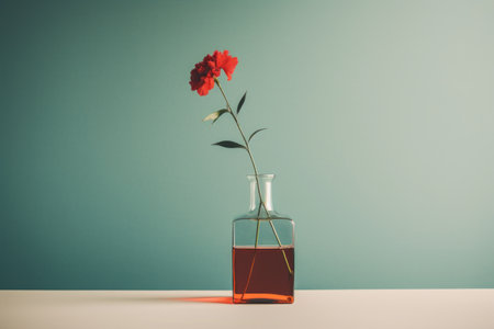 Simplicity in Focus: Capturing the Essence of a Red Petal Flower on a Clear Glass Vase --ar 3:2の素材