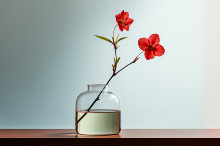 Simplicity in Focus: Captivating Minimalist Photography of a Red-Petaled Flower on a Clear Glass Vasの素材