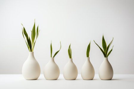 Artistic Arrangements: Captivating Minimalist Vases Showcased on a White Fabric Backgroundの素材