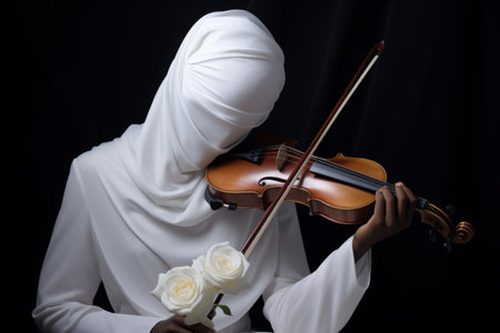 Ethereal Symphony: Captivating Musician Dressed in White with Violin â AR 3:2の素材