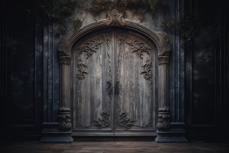 Mysterious Gateway: The Enigmatic Open Gray Wooden Doorの素材