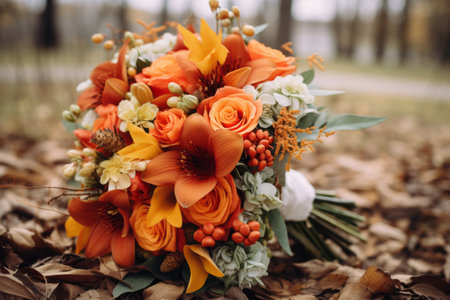 Vibrant Blooms: A Stunning Orange and Yellow Petaled Flower Bouquet in 3:2 Aspect Ratioの素材