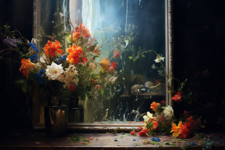 Reflections of Blooming Beauty: Flowers Reflecting in the Mirror --AR 3:2の素材