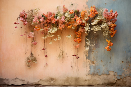 Blooming Beauties Adorn a Wall: Captivating Floral Display in 3:2 Aspect Ratioの素材