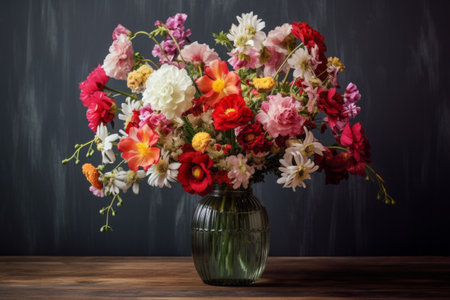 Blooming Beauty: A Captivating Floral Arrangement on a Rustic Wooden Tableの素材