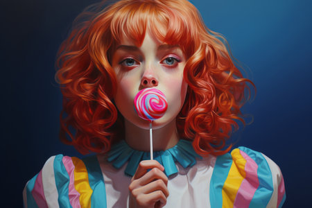 Sugary Bliss: A Girl Indulging in a Lollipop Delightの素材