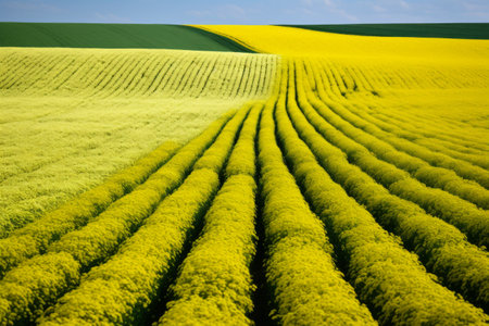Breathtaking Green and Yellow Flower Field in a 3:2 Aspect Ratioの素材