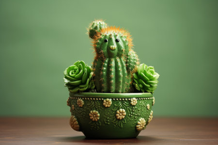 The Vibrant Beauty of a Green Flowering Cactus Potted Plant --ar 3:2の素材
