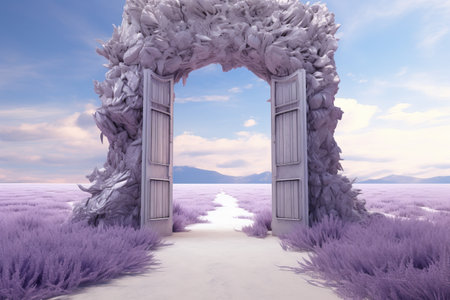 Majestic Portal: A Lavender Oasis Captured in a 3:2 Frameの素材