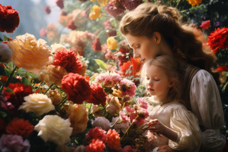 Bond of Love: A Mothers Tender Moment with her Daughter Amidst Natures Splendor --ar 3:2の素材
