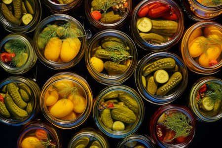 Pickle Perfection: Captivating Overhead View of Pristine Pickle Jars â ar 3:2の素材