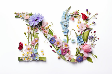 Blooming Expressions: Illustrating Letters and Flowers on a Serene White Canvasの素材