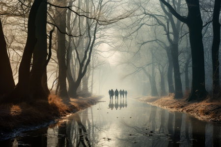 Natures Stroll: People Amidst Majestic Treesの素材