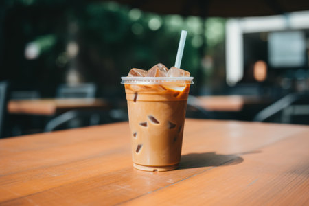 Cool Refreshment: Capturing the Essence of a Person Holding an Iced Coffeeの素材