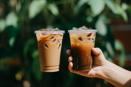 Cooling off with an Iced Coffee under the Sun: A Refreshing Scene - AR 3:2の素材
