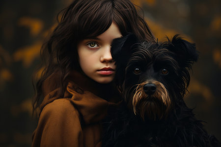 Inseparable Bond: Captivating Portrait of a Girl with Her Beloved Black and Brown Short Coated Dog [の素材