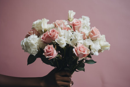Captivating Beauty: A Person Holding a Stunning Pink and White Roses Bouquet --ar 3:2の素材
