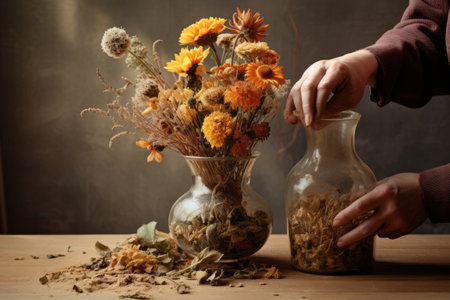 Crafting Timeless Beauty: The Art of Creating Dry Flower Compositions in a 3:2 Vaseの素材