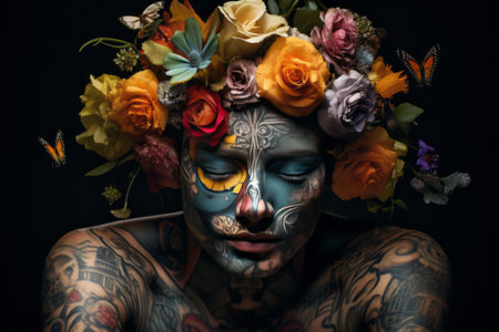 Blossoming Ink: Unveiling the Artistic World of a Flower-Adorned Tattooed Individualの素材