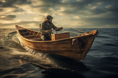 Breathtaking Journey: A Person Riding the Waves on a Brown Boat - AR 3:2の素材