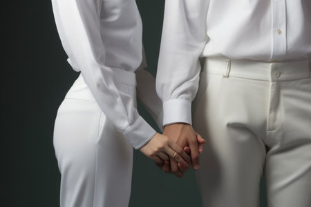 Captivating Connection: Enigmatic Individual in White Pants and Long Sleeve Shirt Exchanging Tendernの素材